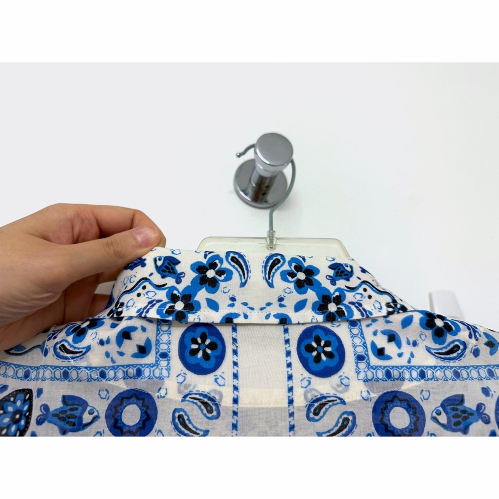 Tory Burch Pisces Dream Printed Shirt Dress Midi Blue Floral Paisley Bandana S - Picture 12 of 16